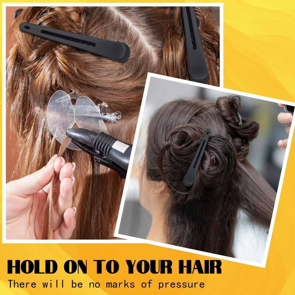 Geosar clips holding hair in a salon setting to speed styling and sectioning