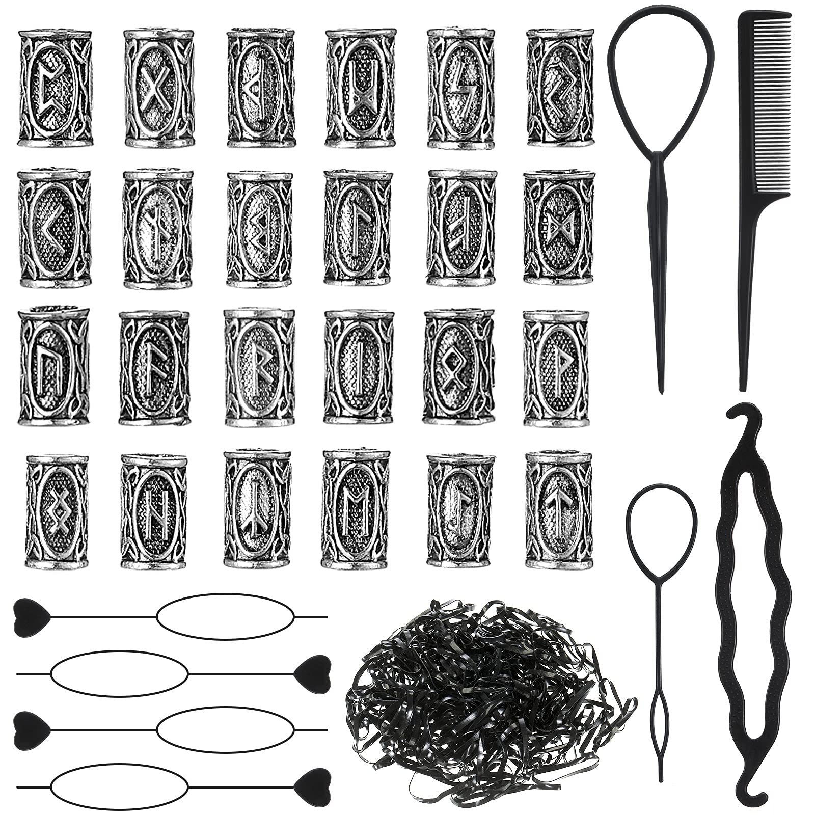 Geosar front package showing 24 rune beads and tools, displays set completeness