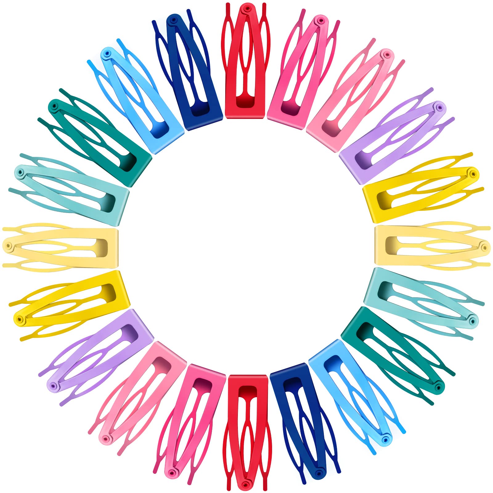 Geosar front view of 40-piece candy color snap clip pack, easy selection benefit