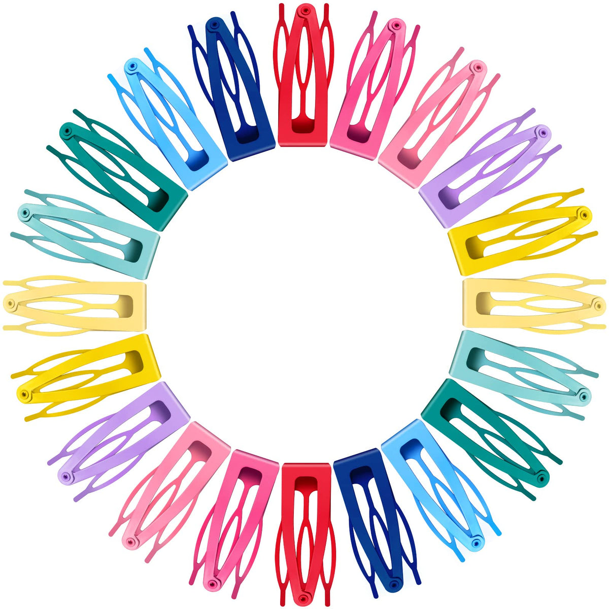 Geosar front view of 40-piece candy color snap clip pack, easy selection benefit