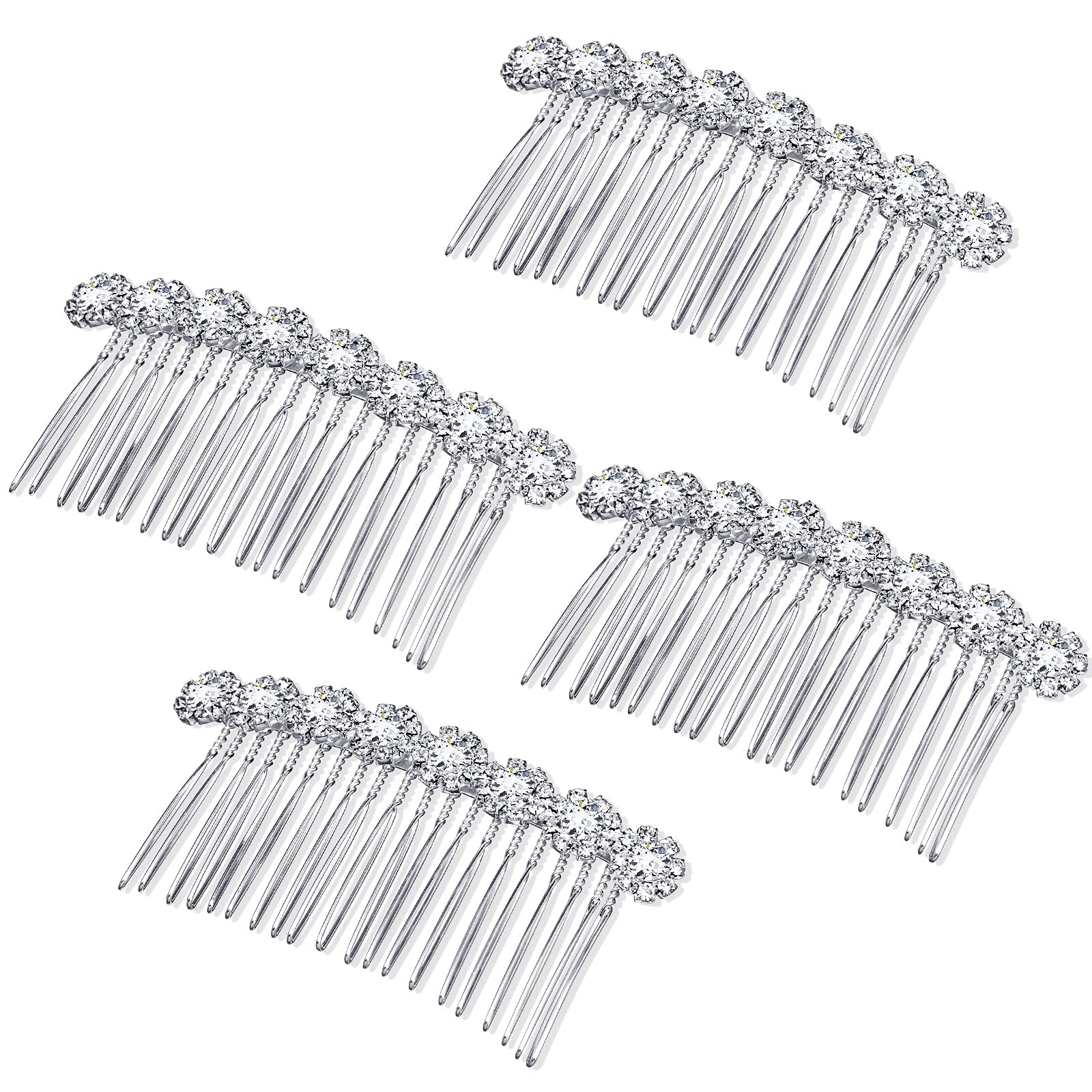 Geosar silver combs front view showing elegant bridal sparkle
