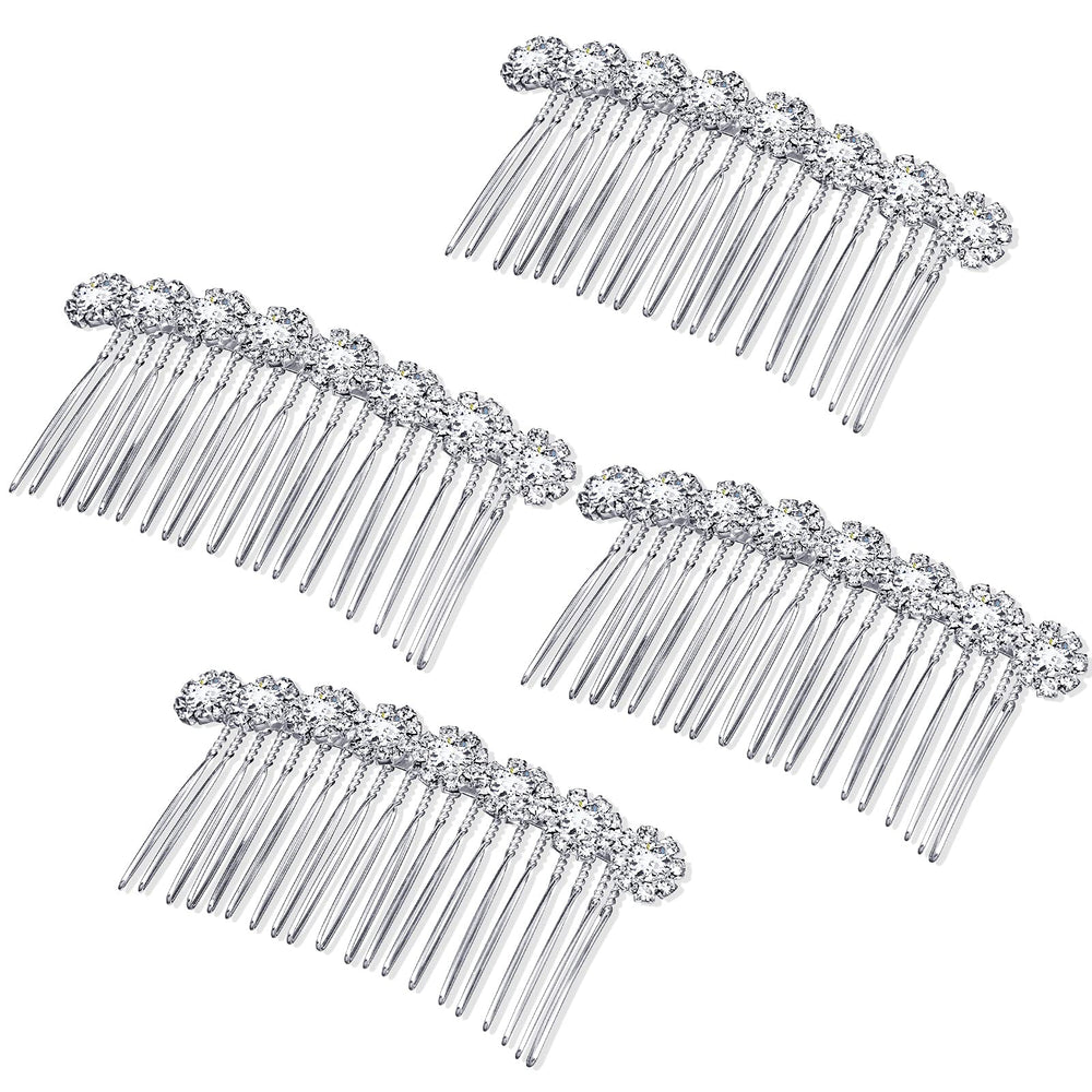Geosar silver combs front view showing elegant bridal sparkle