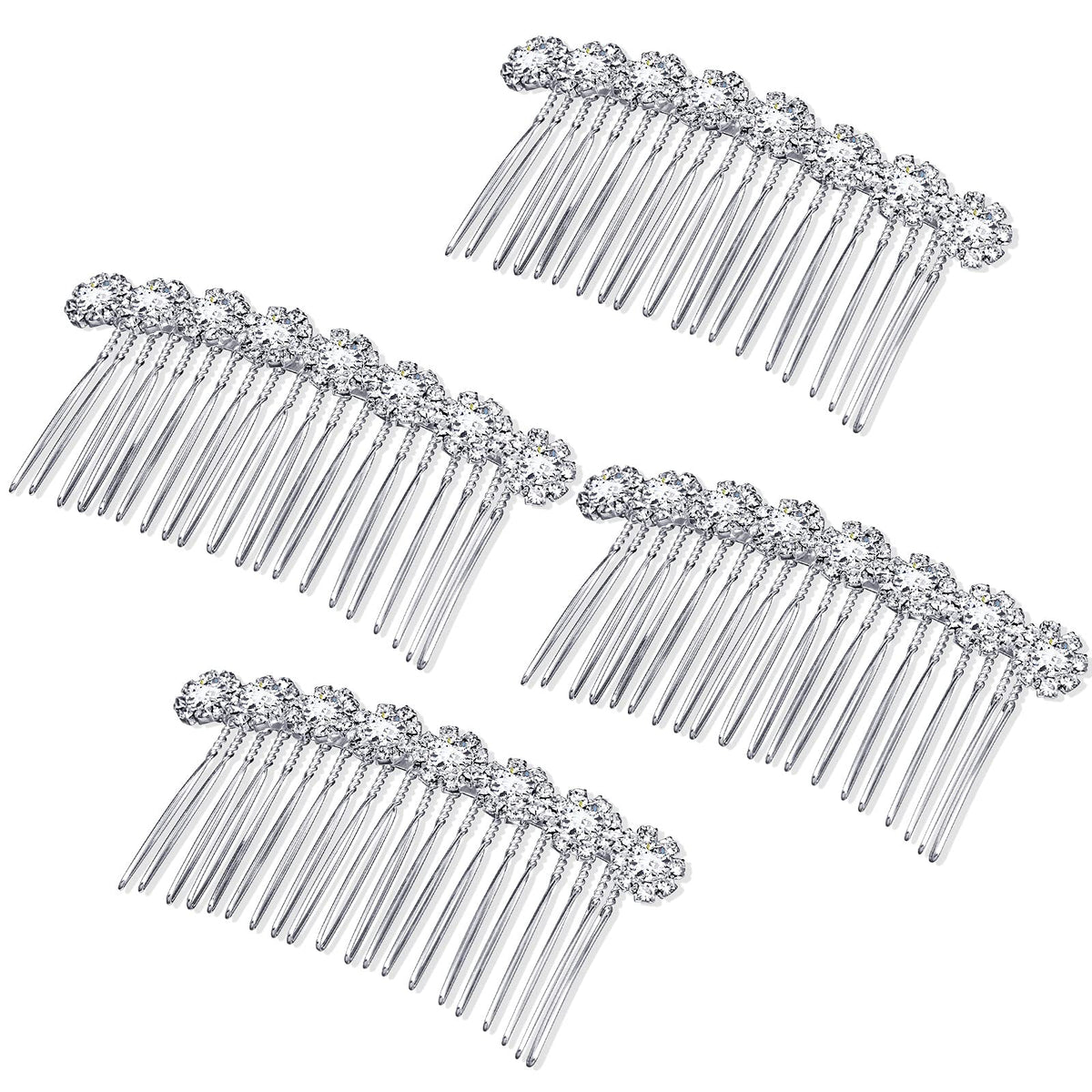 Geosar silver combs front view showing elegant bridal sparkle