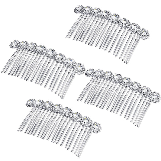 Geosar silver combs front view showing elegant bridal sparkle