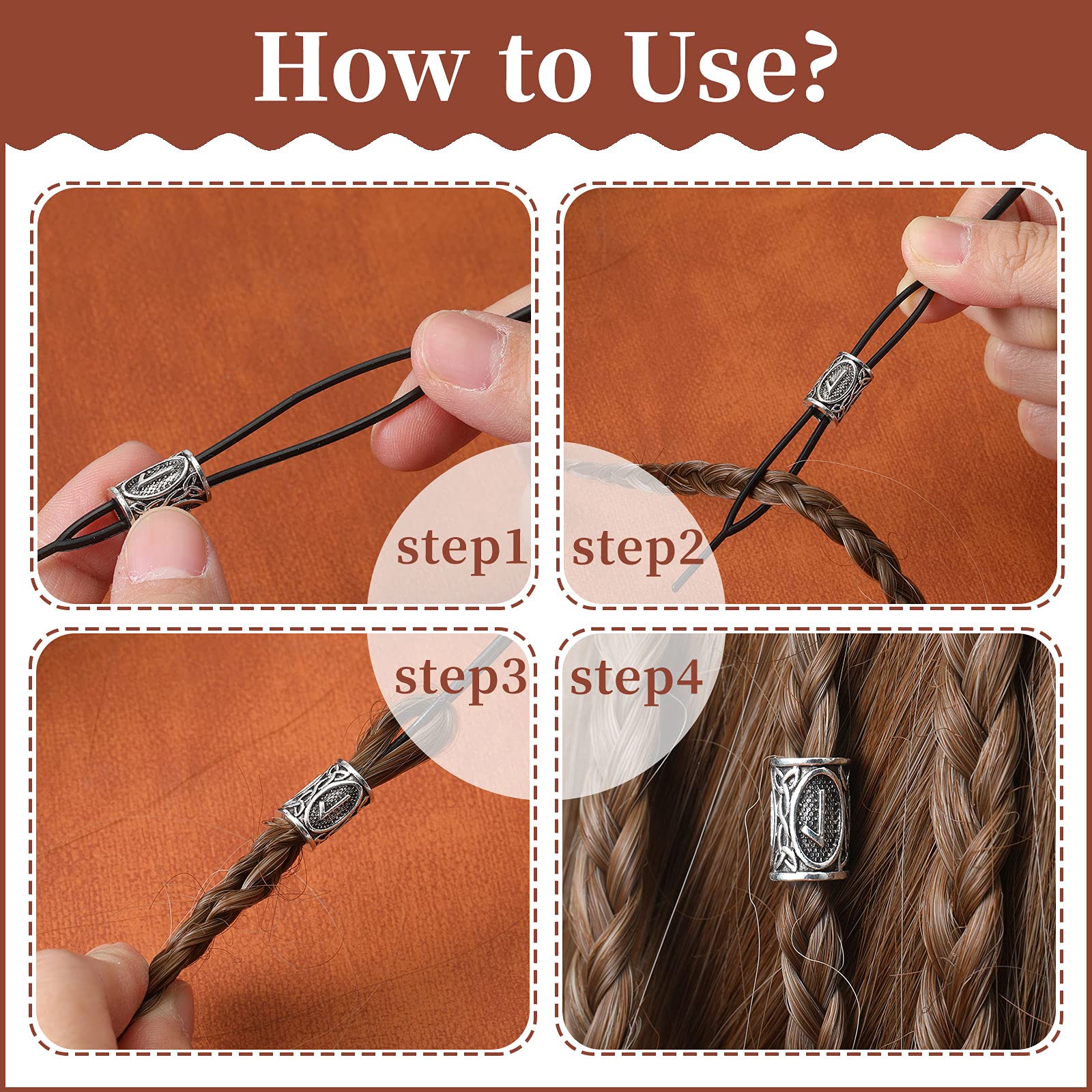 Geosar braid with runic bead in hair, shows stylish secure placement