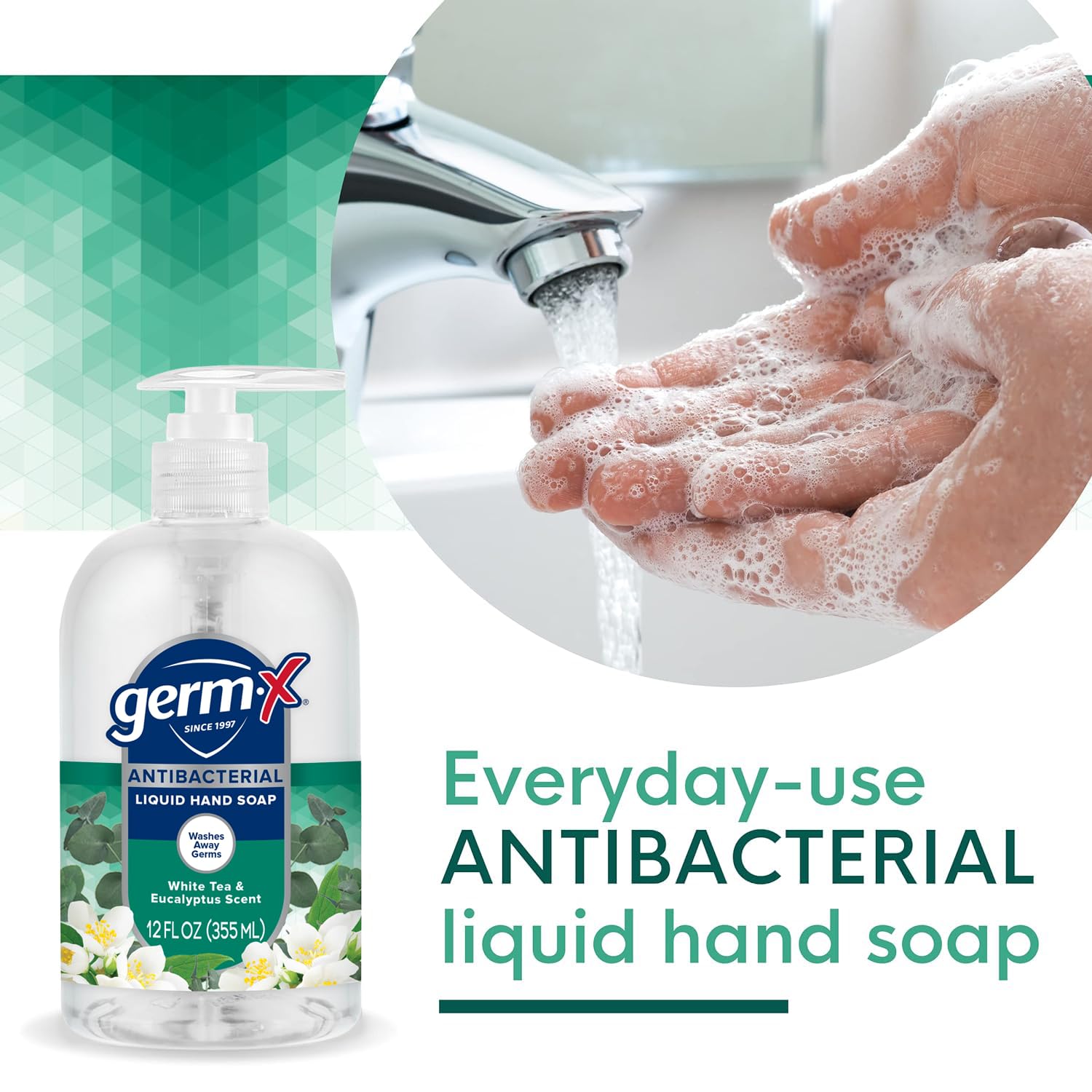 Germ-X soap lather close-up highlighting moisturizing texture and rich foam