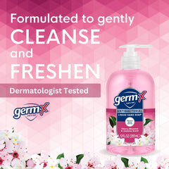 Germ-X bottle next to a hand for scale highlighting compact 12 oz size
