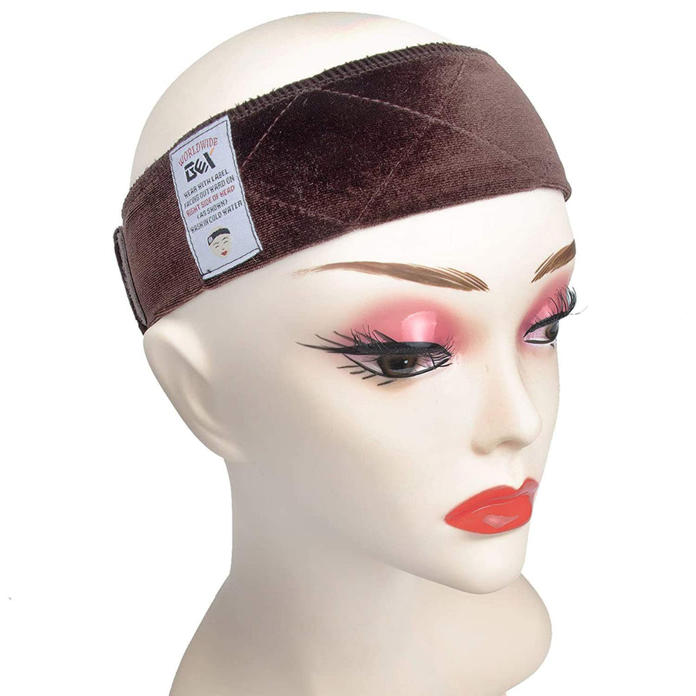GEXWORLDWIDE front view of velvet wig band shows clean form and easy fit