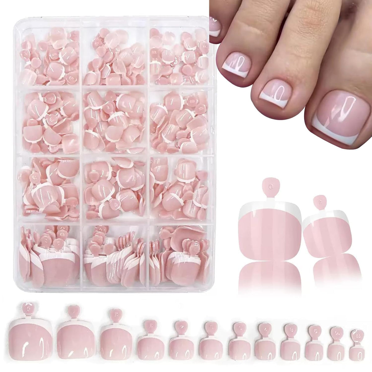 geyakal front packaging showing 240-piece French tip toenail kit for versatile pedicures