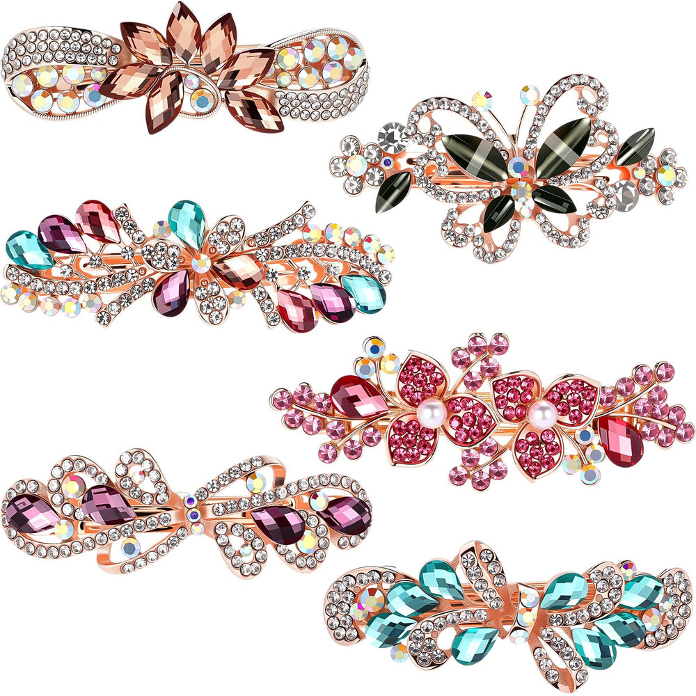 Geyoga front view of six bright-style barrettes showing variety and styling options