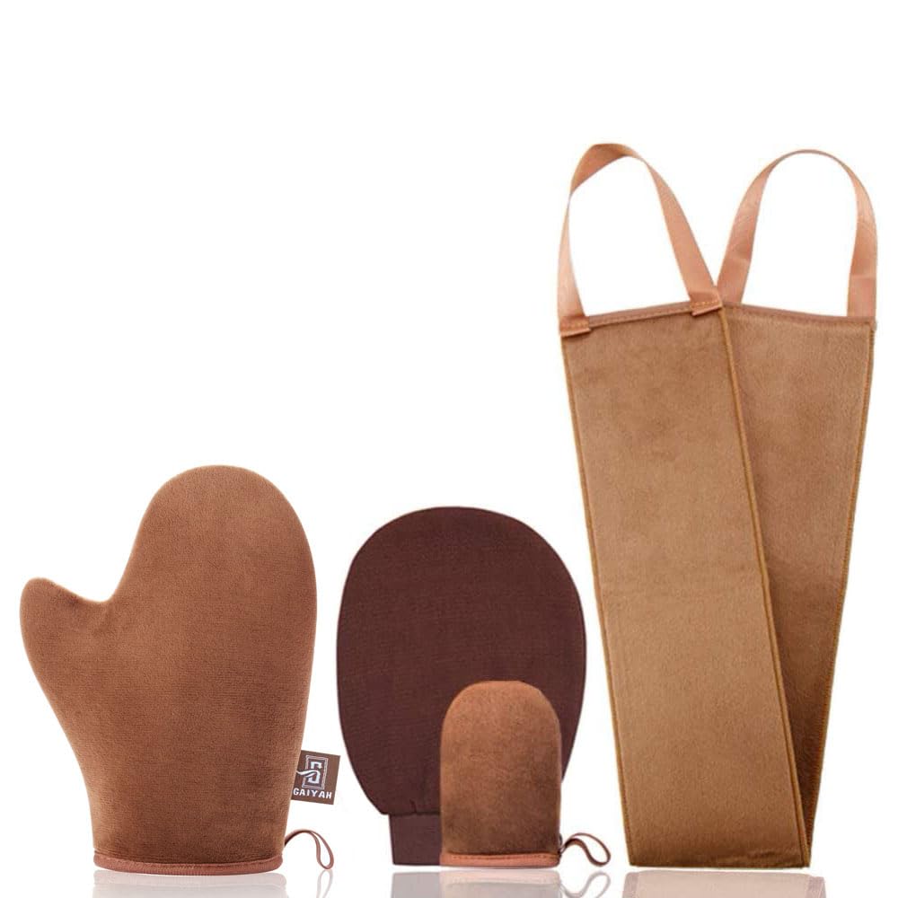 G GAIYAH front view tanning mitt showing smooth application benefit