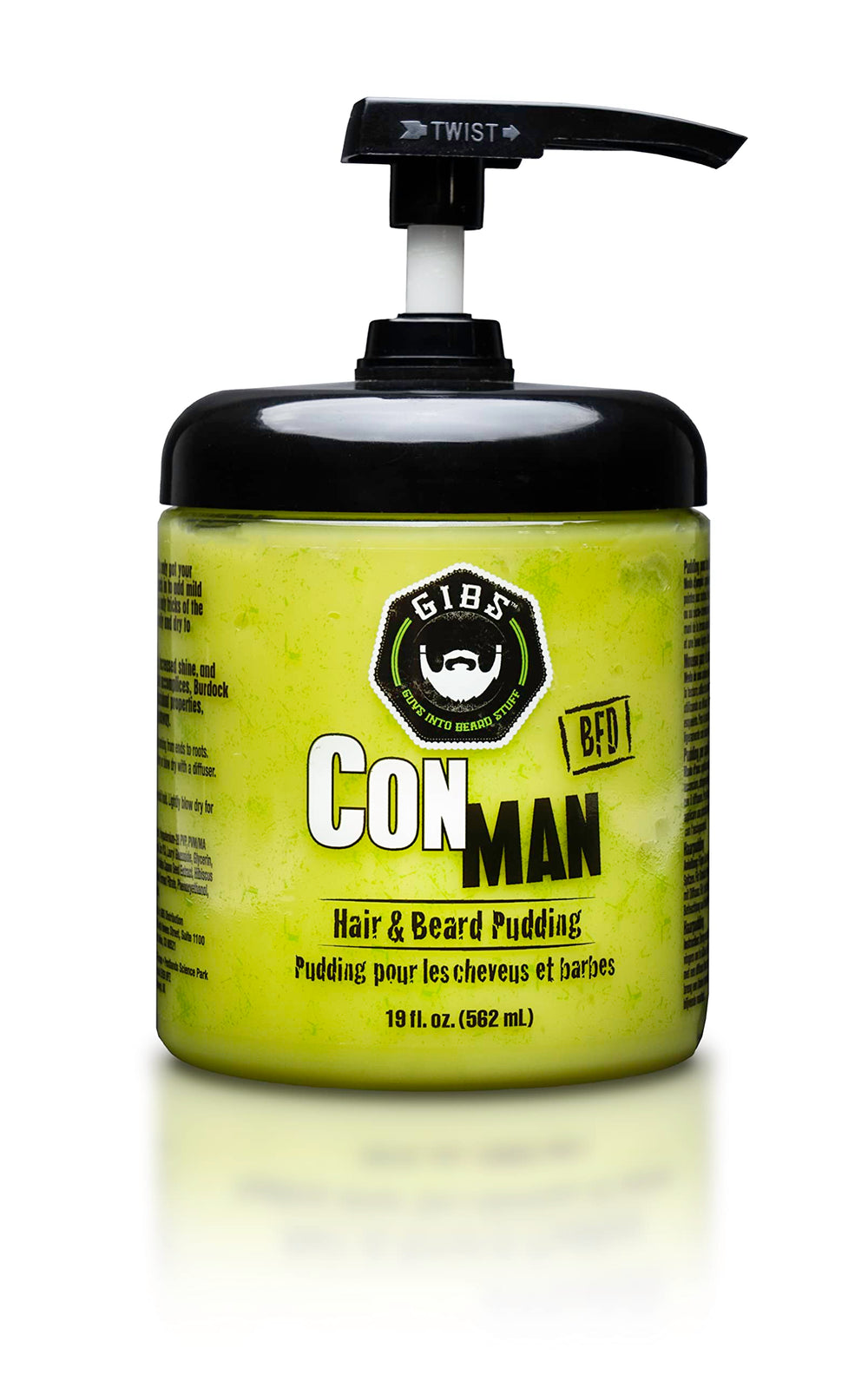 GIBS Con Man front jar showing product and brand, highlights easy access and size