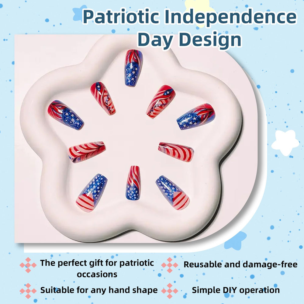 Gieehiol press-on nails worn on hands for a festive Independence Day look
