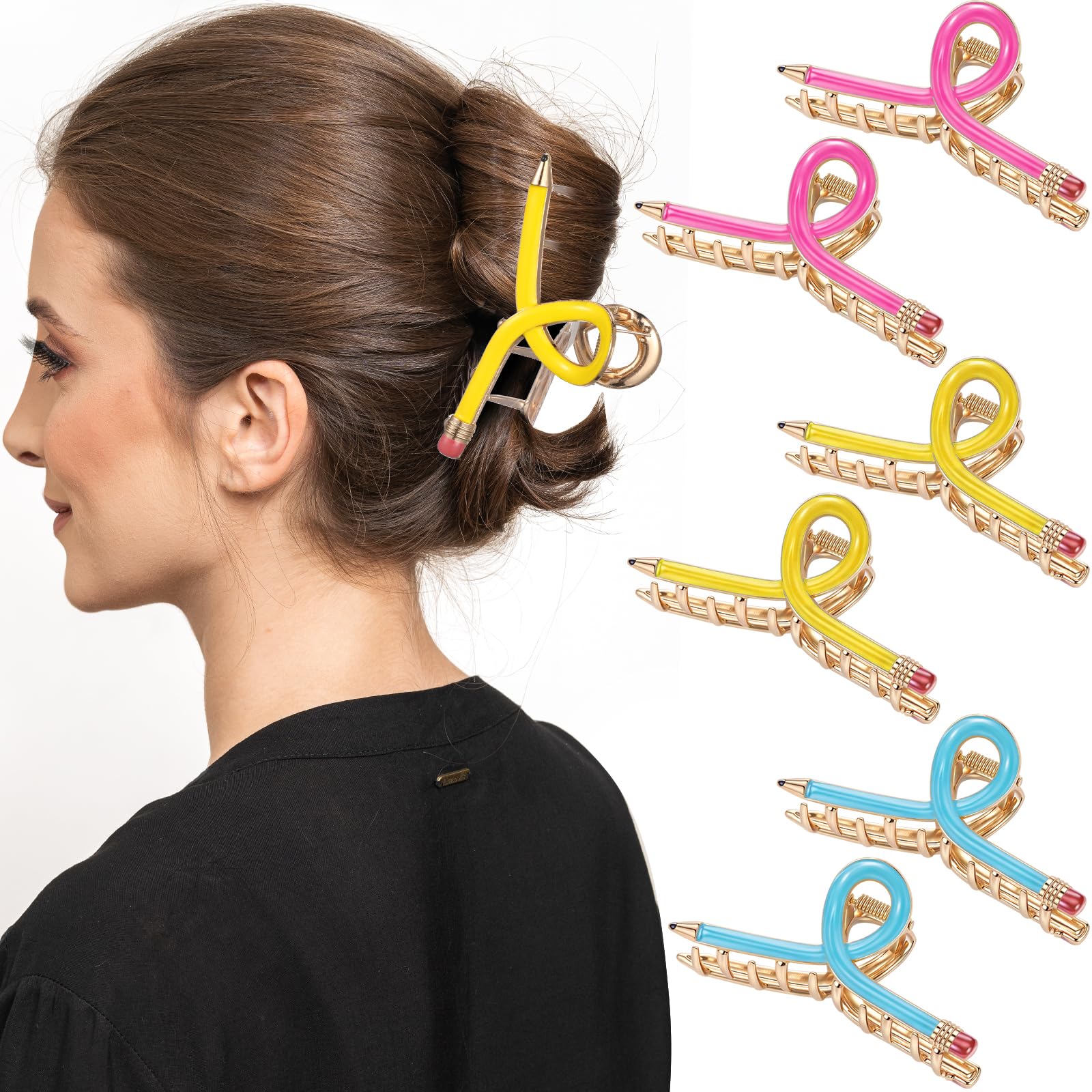 Giegxin front view of six pencil clips showing colors and compact packaging, perfect for gifting