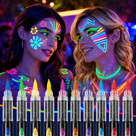 GIFTMISSU packaging front showing 10 neon body paint markers and kit benefits