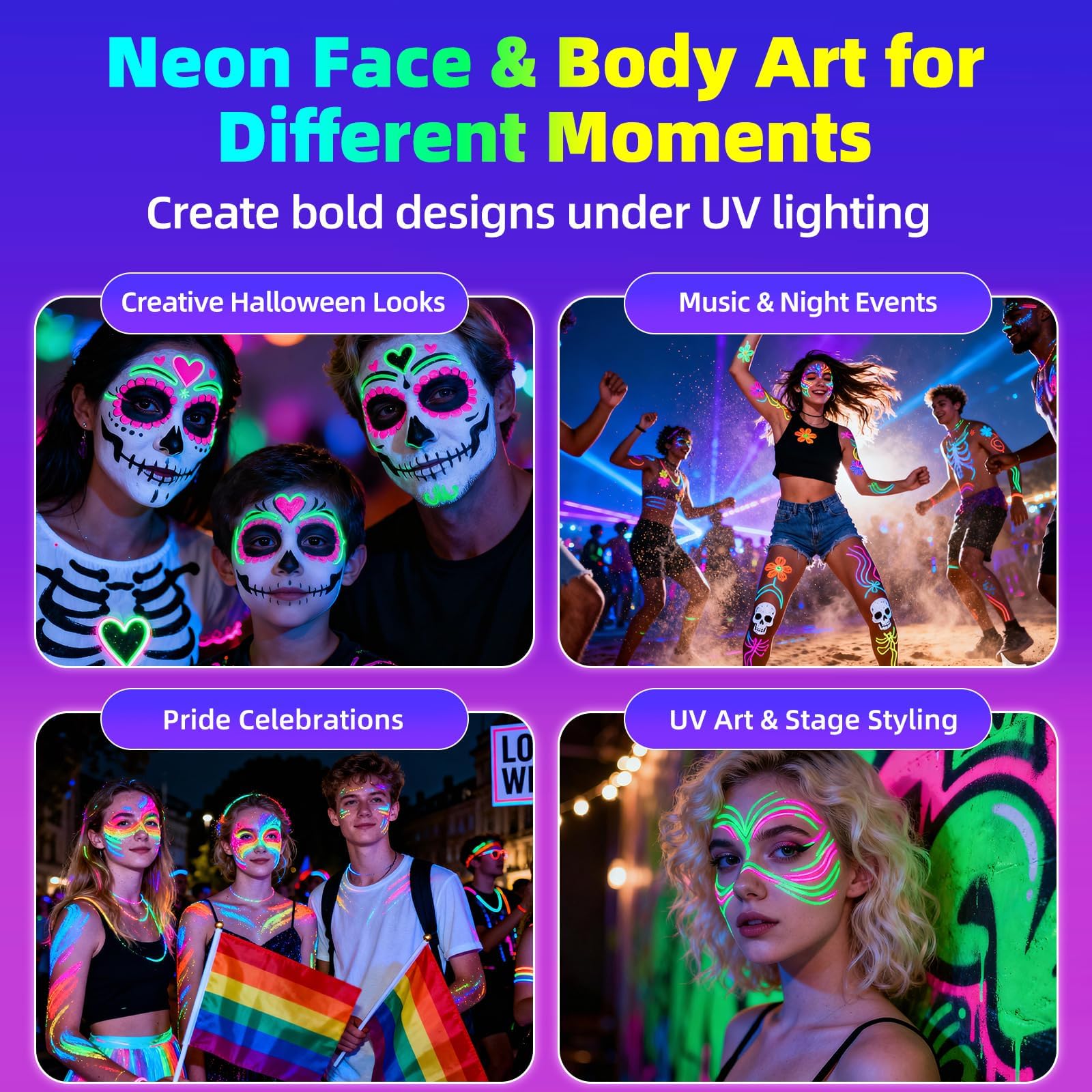 GIFTMISSU markers used at a blacklight party showing eye-catching effects