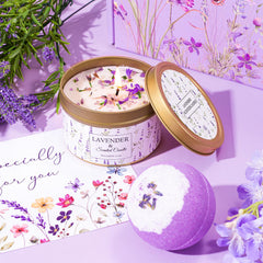 GiftPeak scented candle detail showing lavender glow for calming ambiance