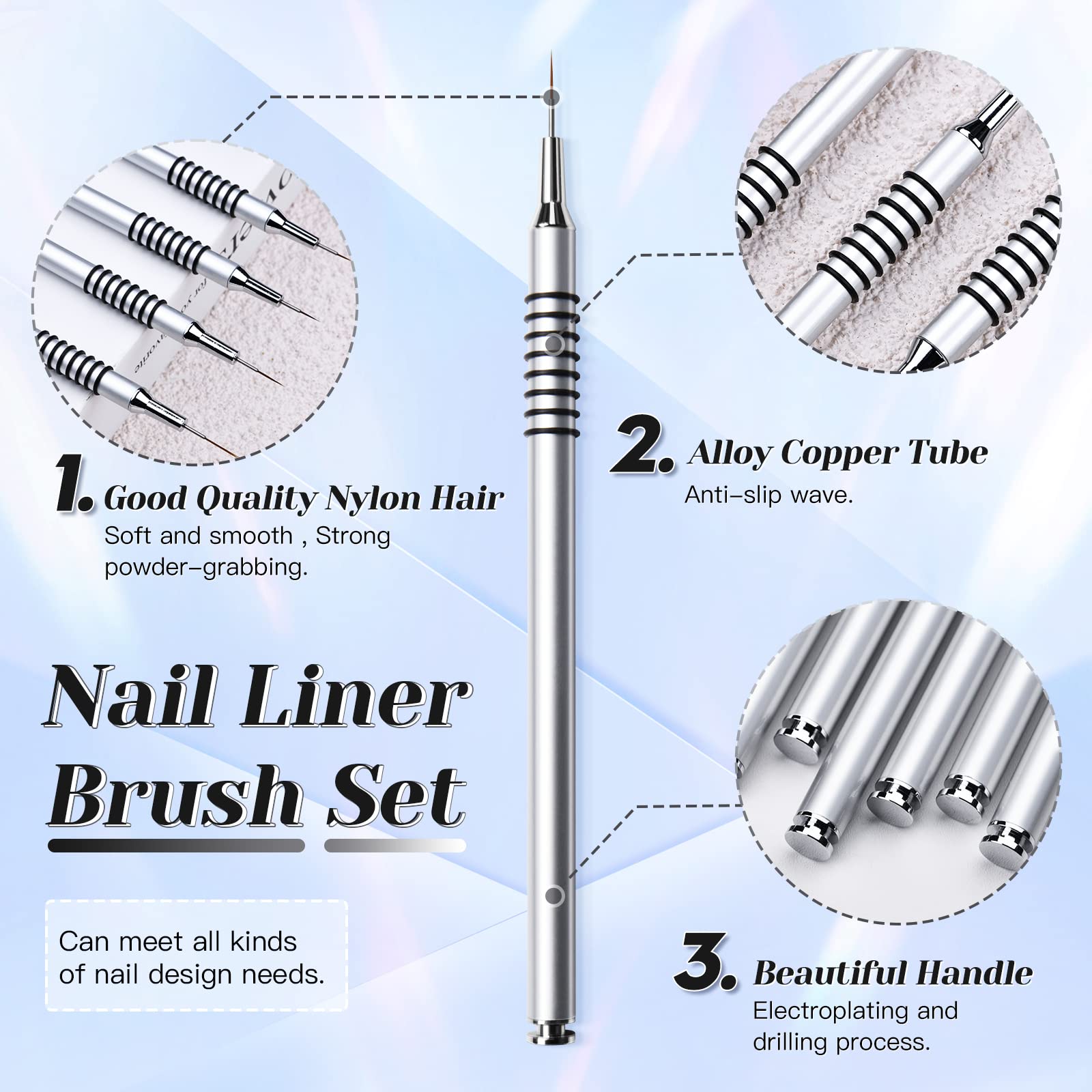 Giifnonnt brushes laid out by size to show 5–25mm range for varied striping effects