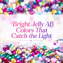 Gikboup close-up of jelly AB rhinestones showing iridescent reflective color