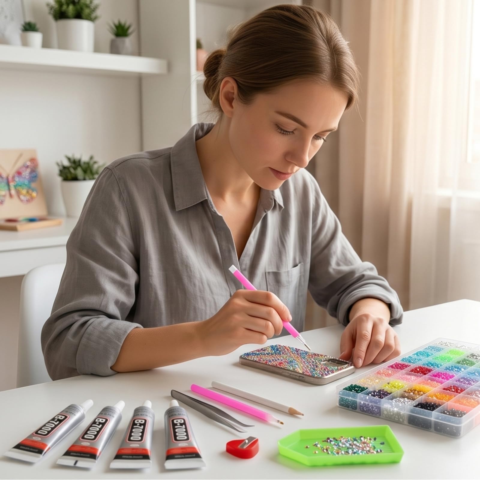 Gikboup sorting trays with rhinestones simplifying color selection and staging