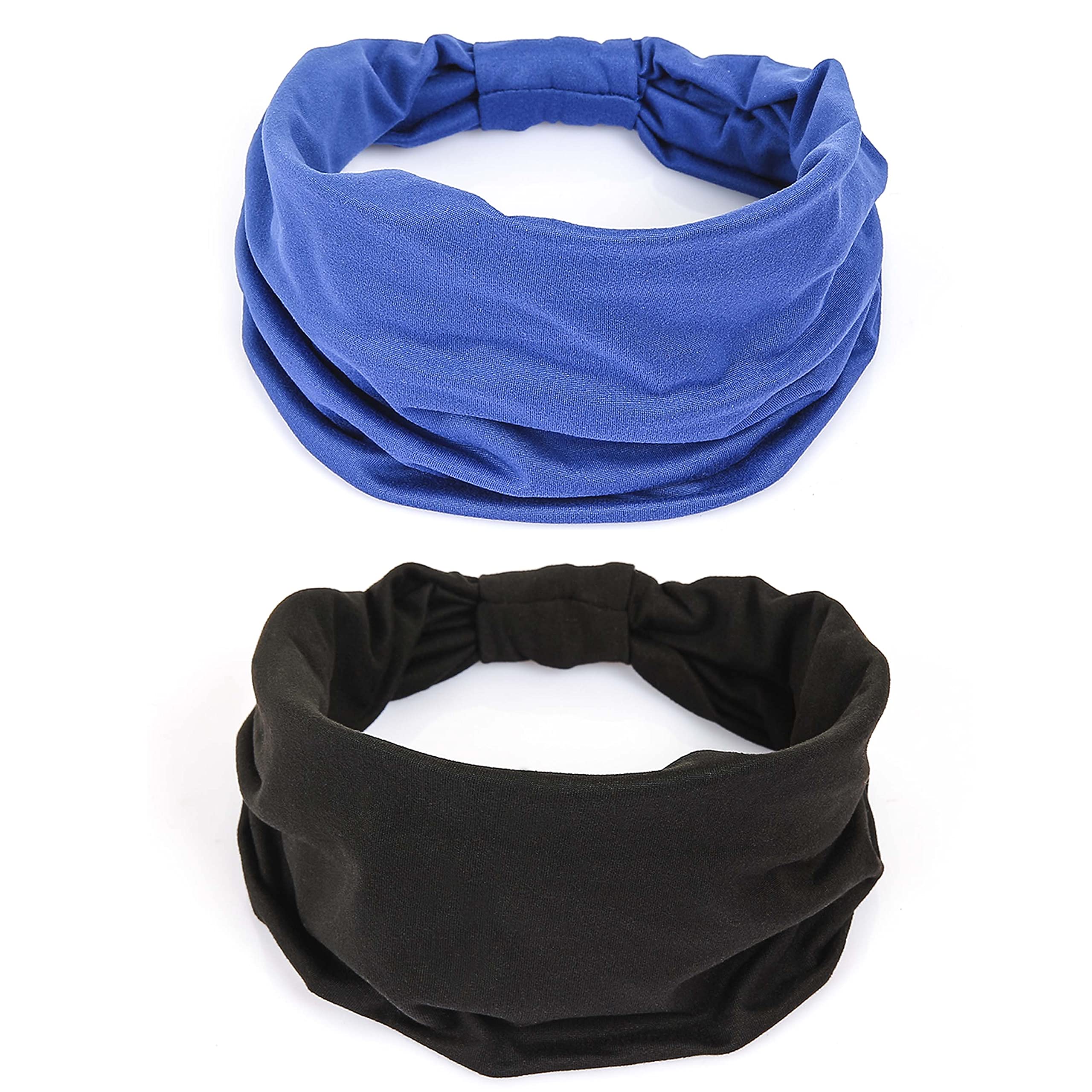 GiLi front view of black and blue headbands showing color and knot — comfortable fit