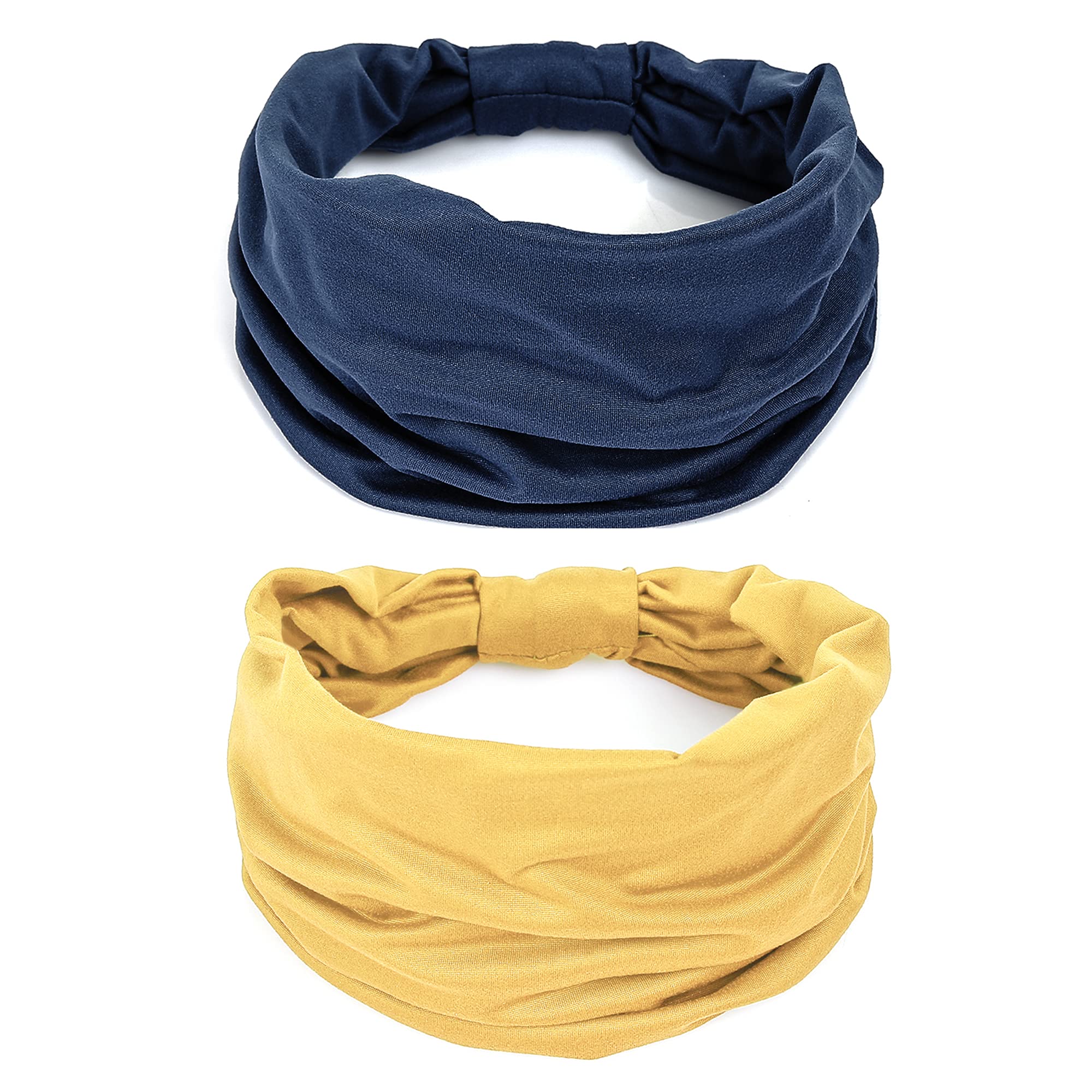 GiLi front view of yellow and navy headbands showing color contrast and fit