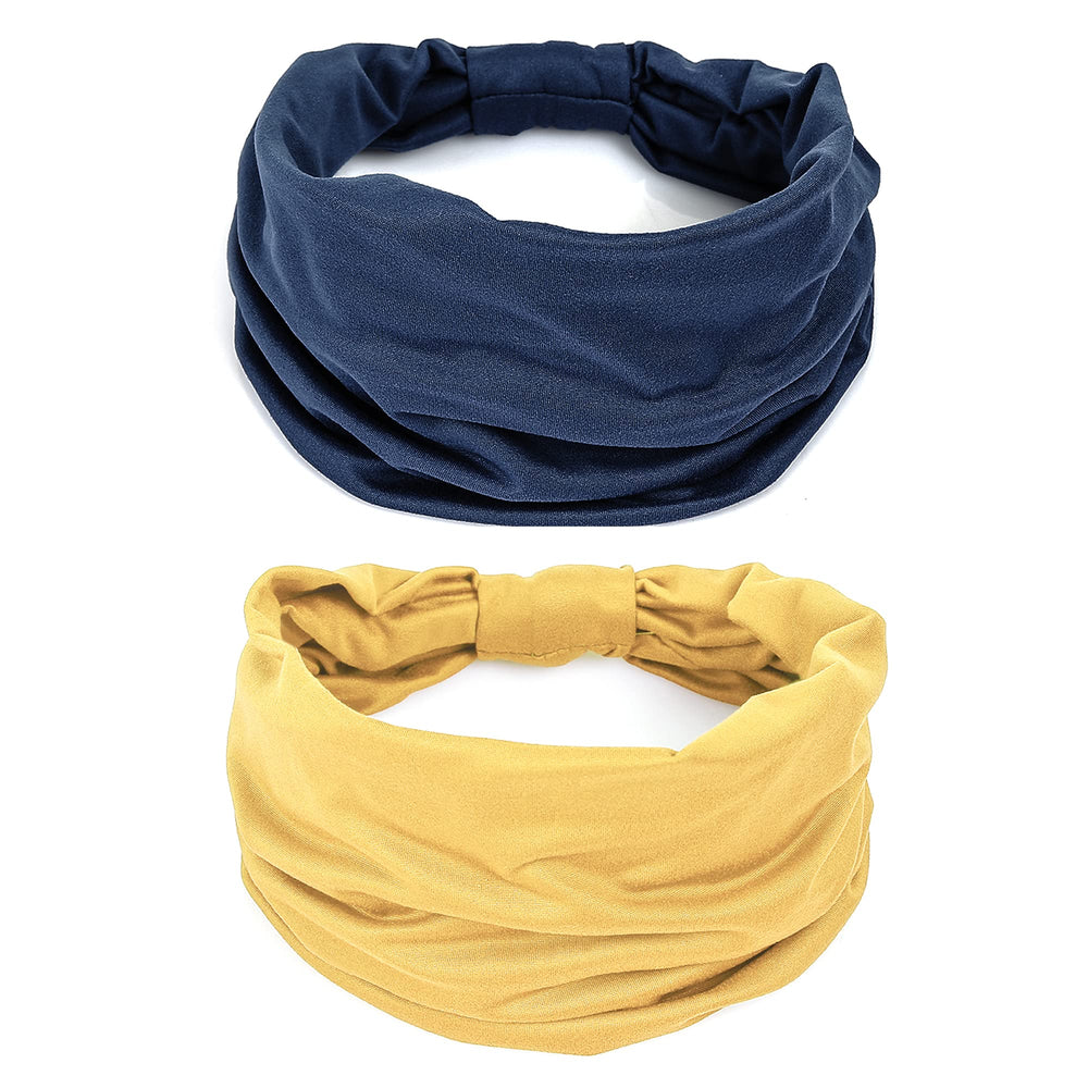 GiLi front view of yellow and navy headbands showing color contrast and fit