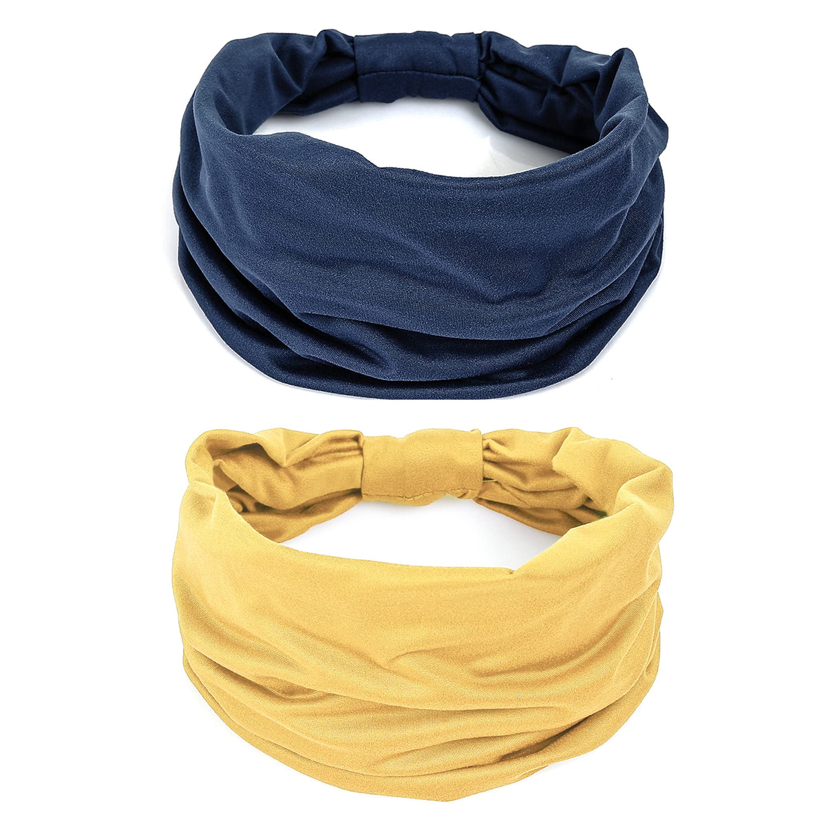 GiLi front view of yellow and navy headbands showing color contrast and fit