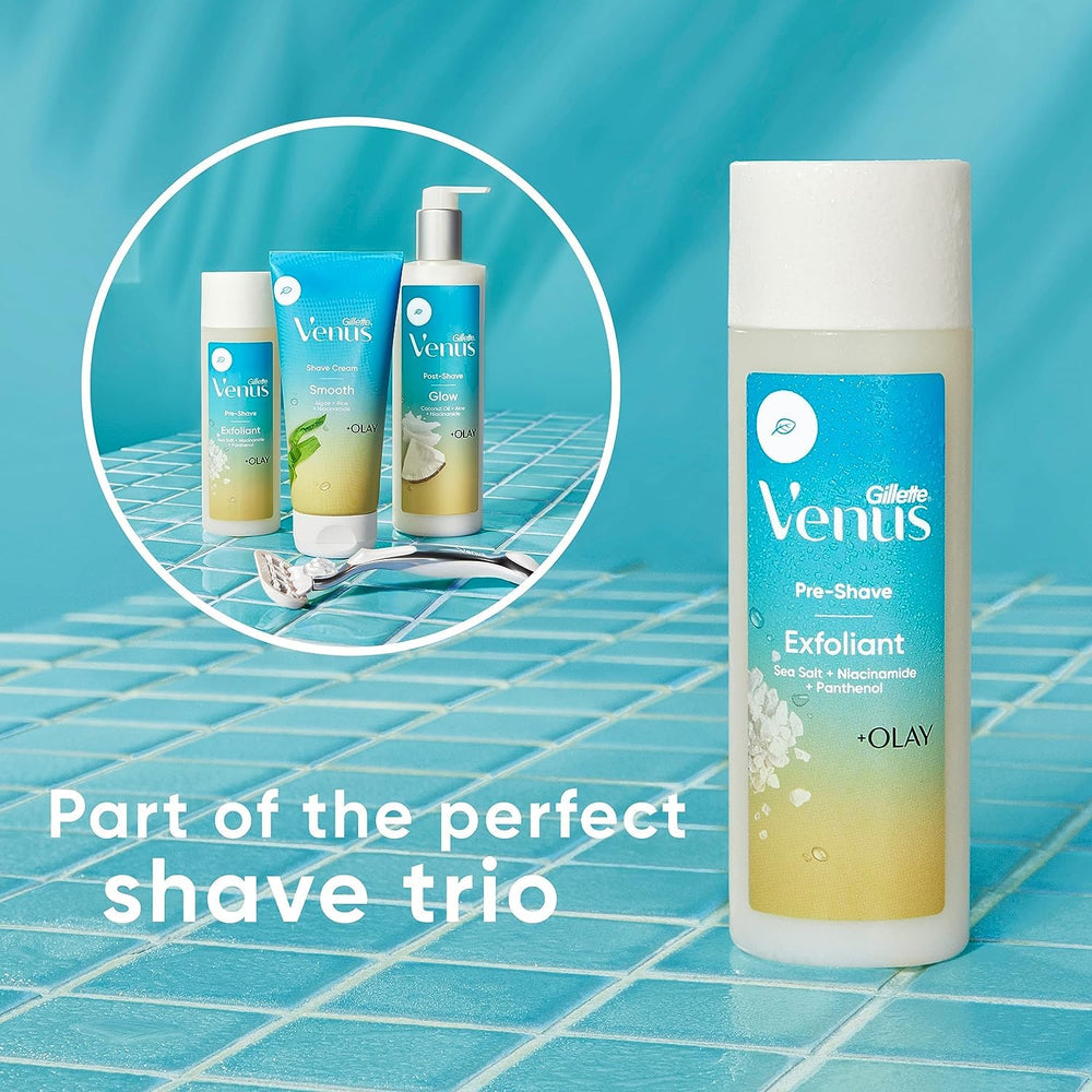 Gillette Venus scrub with shave cream and oil-infused moisturizer as a complete routine