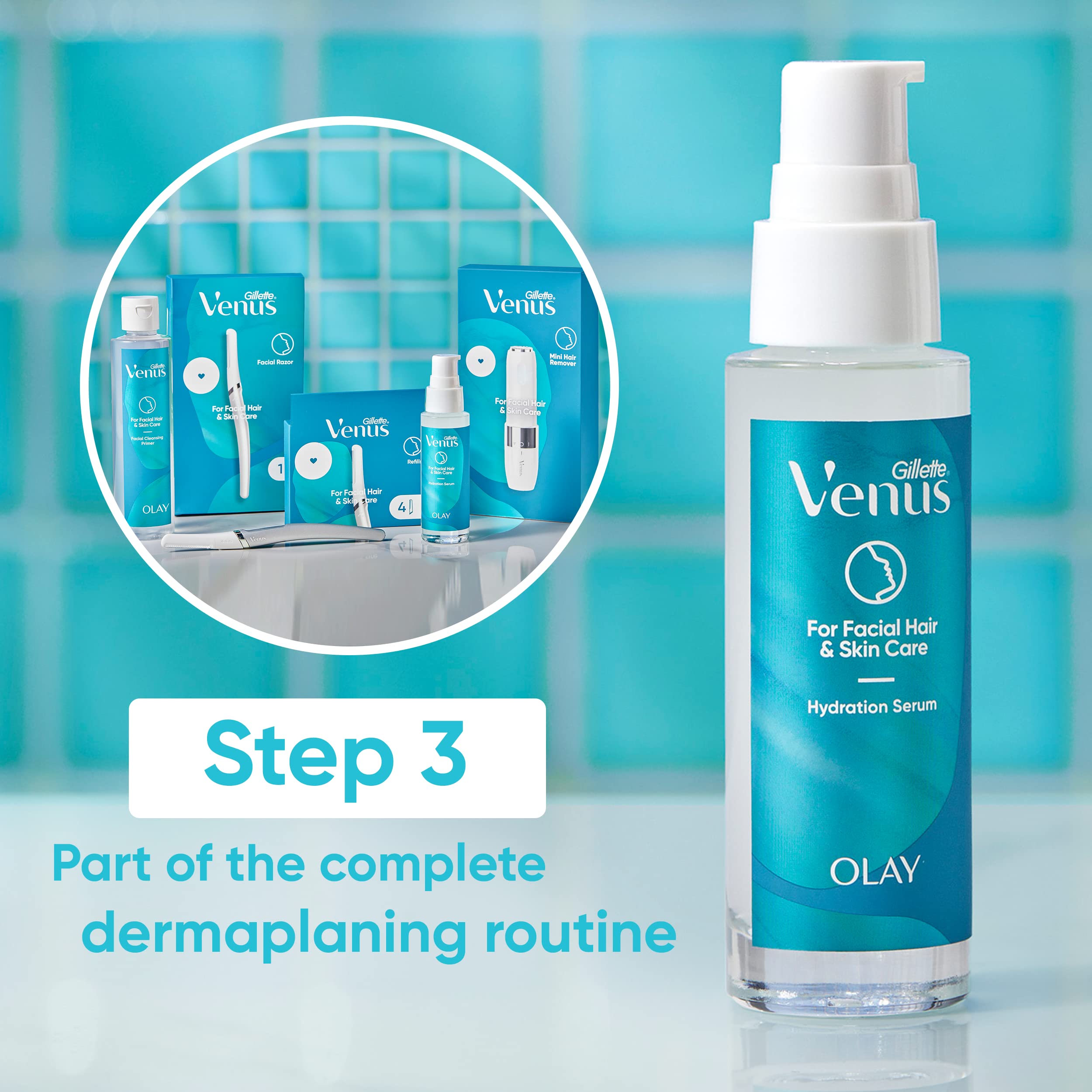 Gillette Venus ingredient label close-up highlighting hyaluronic and niacinamide benefit