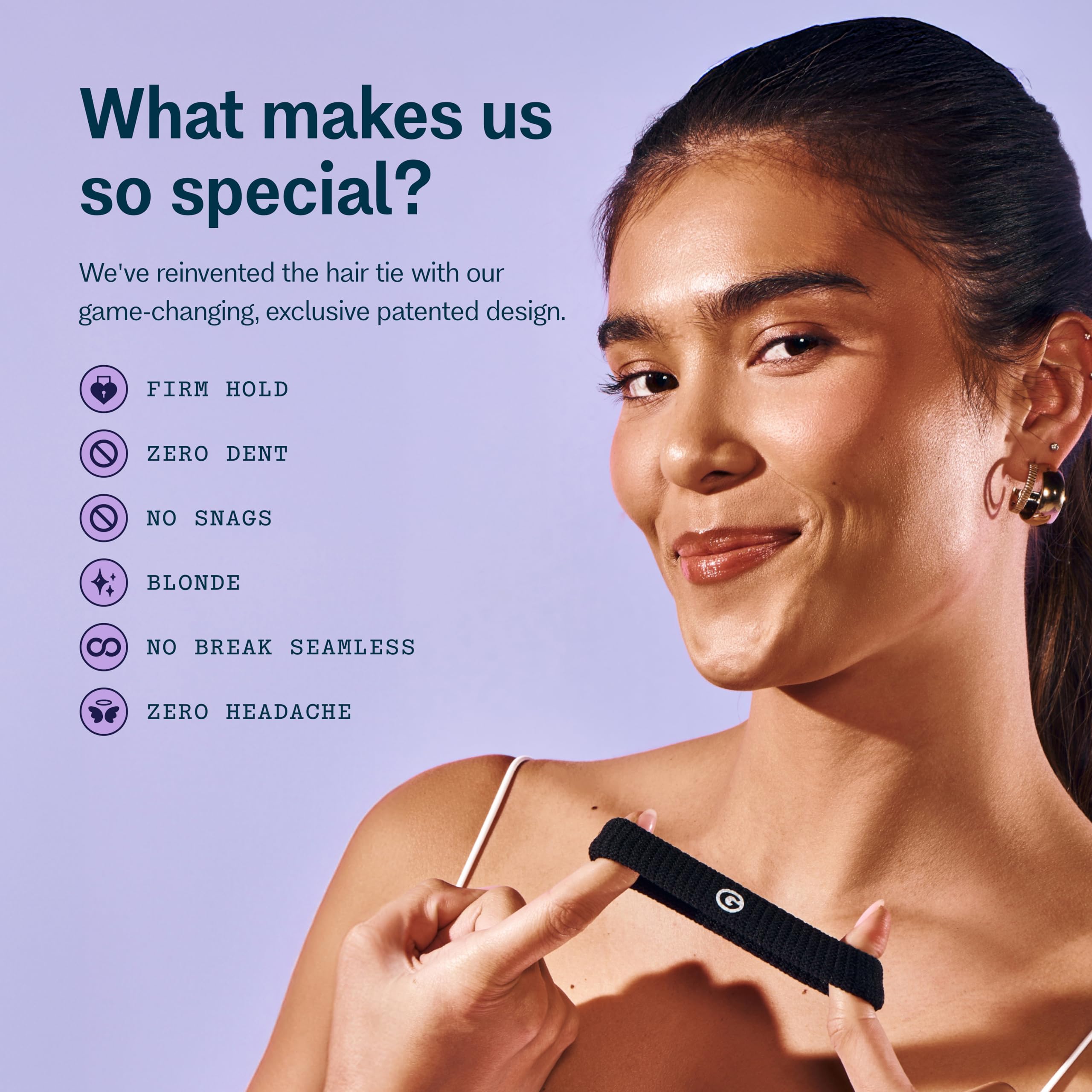 GIMME band holding high ponytail demonstrating secure hold for thick hair