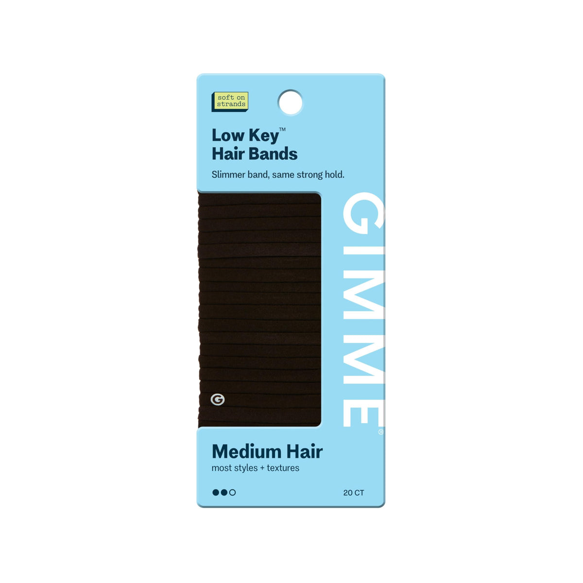 GIMME Beauty front packaging showing 20 dark brown bands, convenient supply