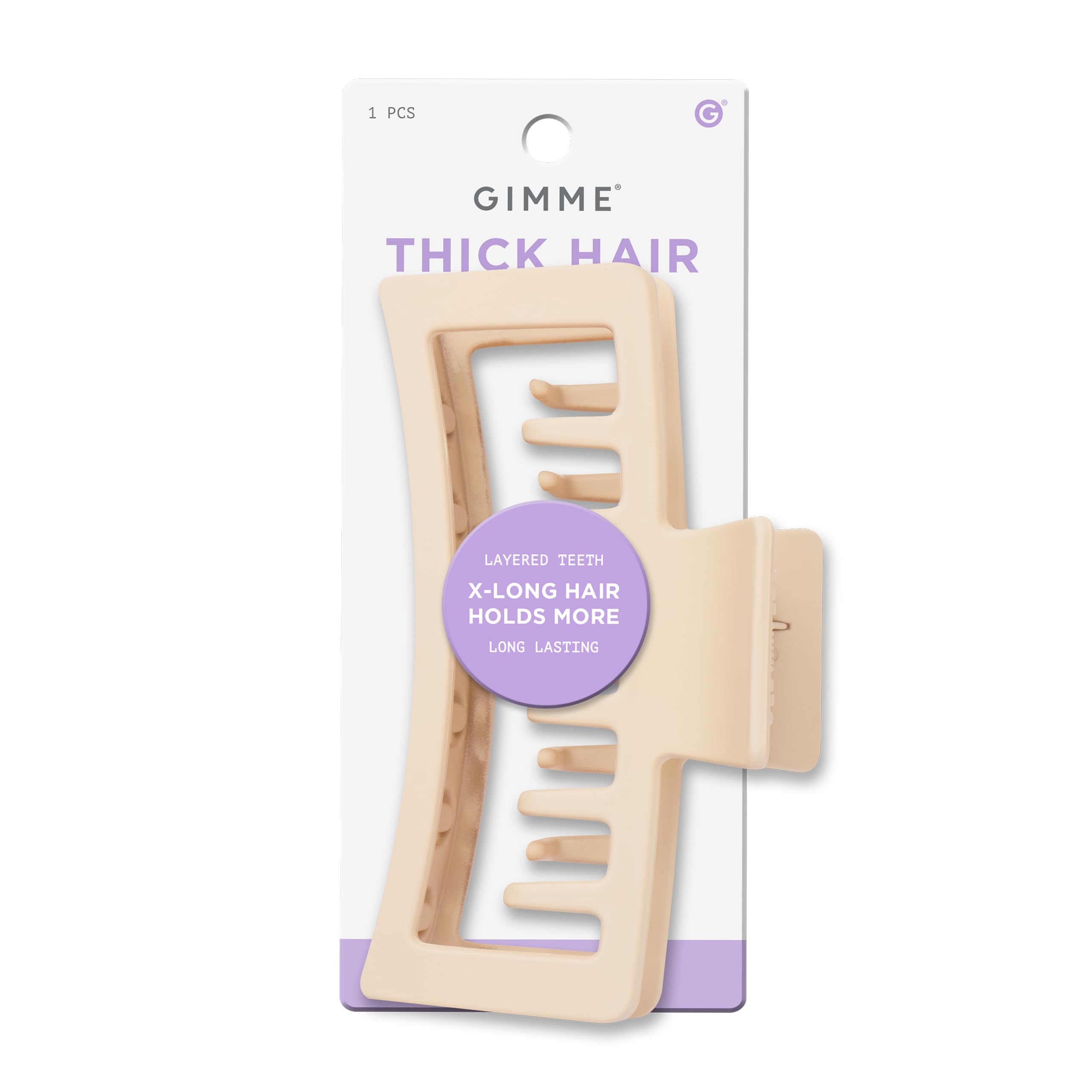 GIMME Beauty front view of tan XL rectangle clip showing shape and style, durable hold