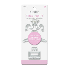 GIMME front packaging showing three clear mini claw clips, easy selection