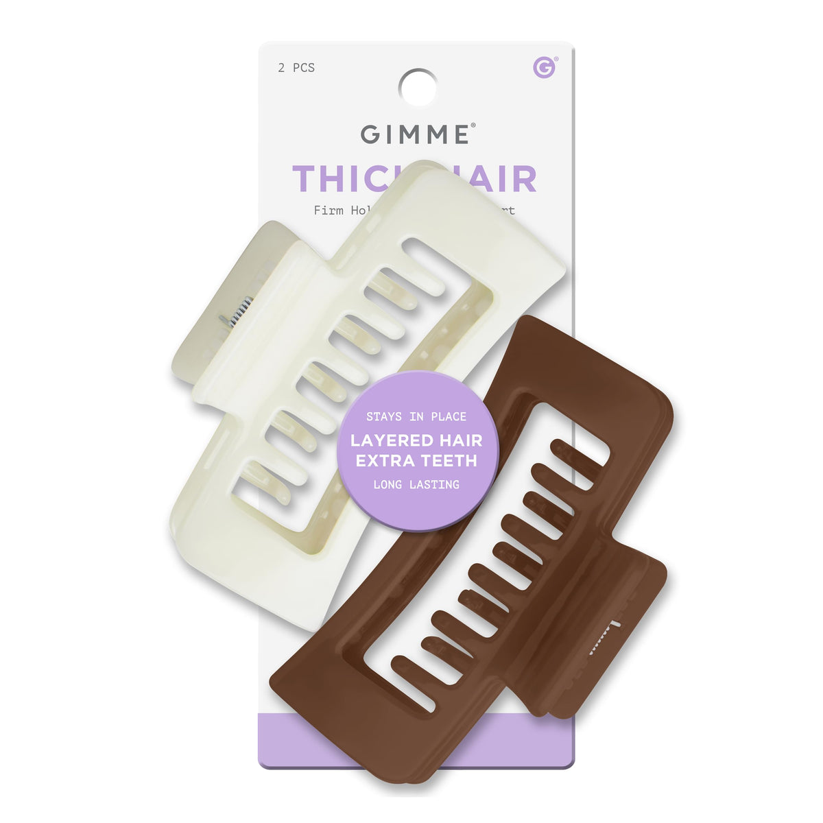 GIMME front view of double-layer claw clip showing secure grip benefit