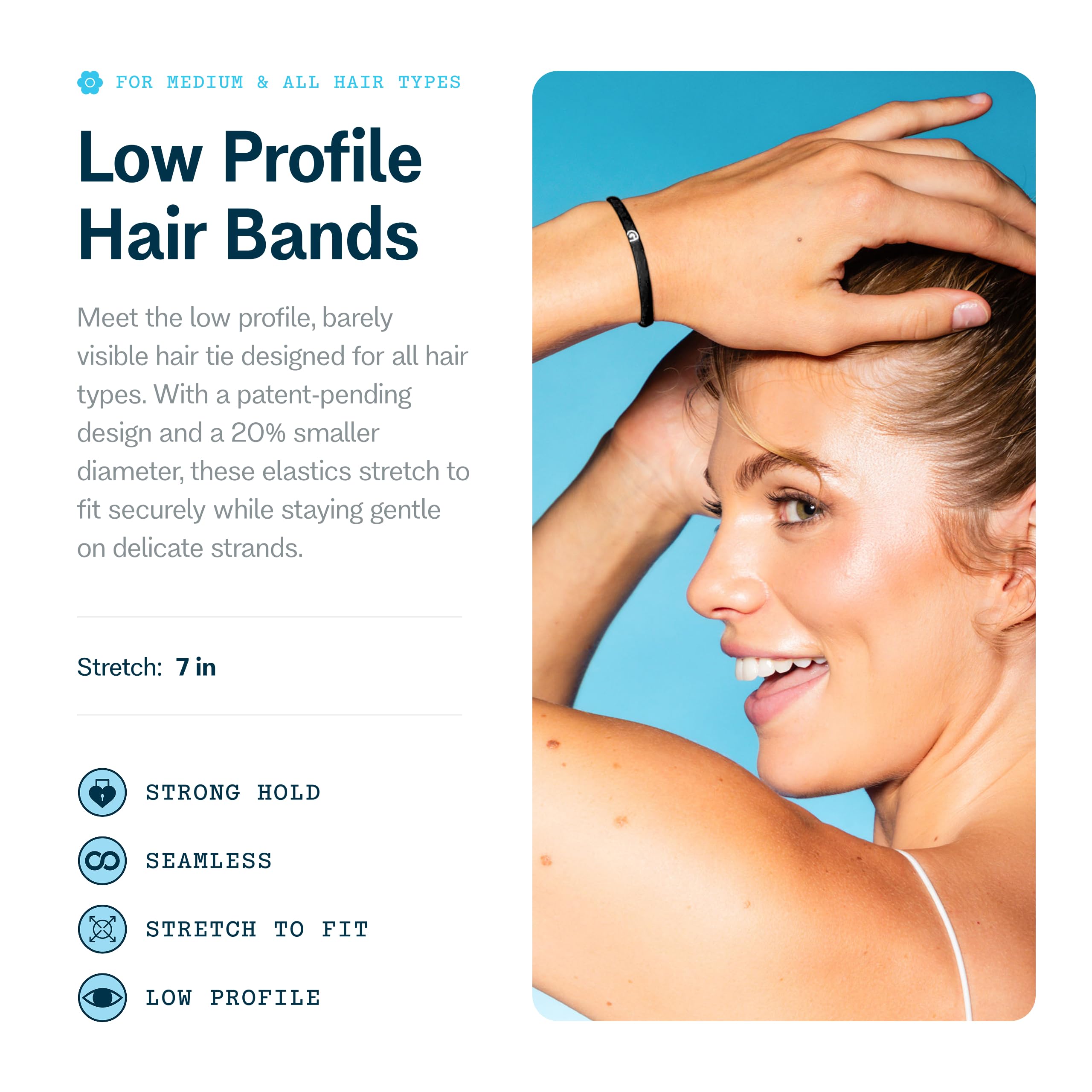 GIMME closeup of elastic texture highlighting smooth, snag-free finish for hair