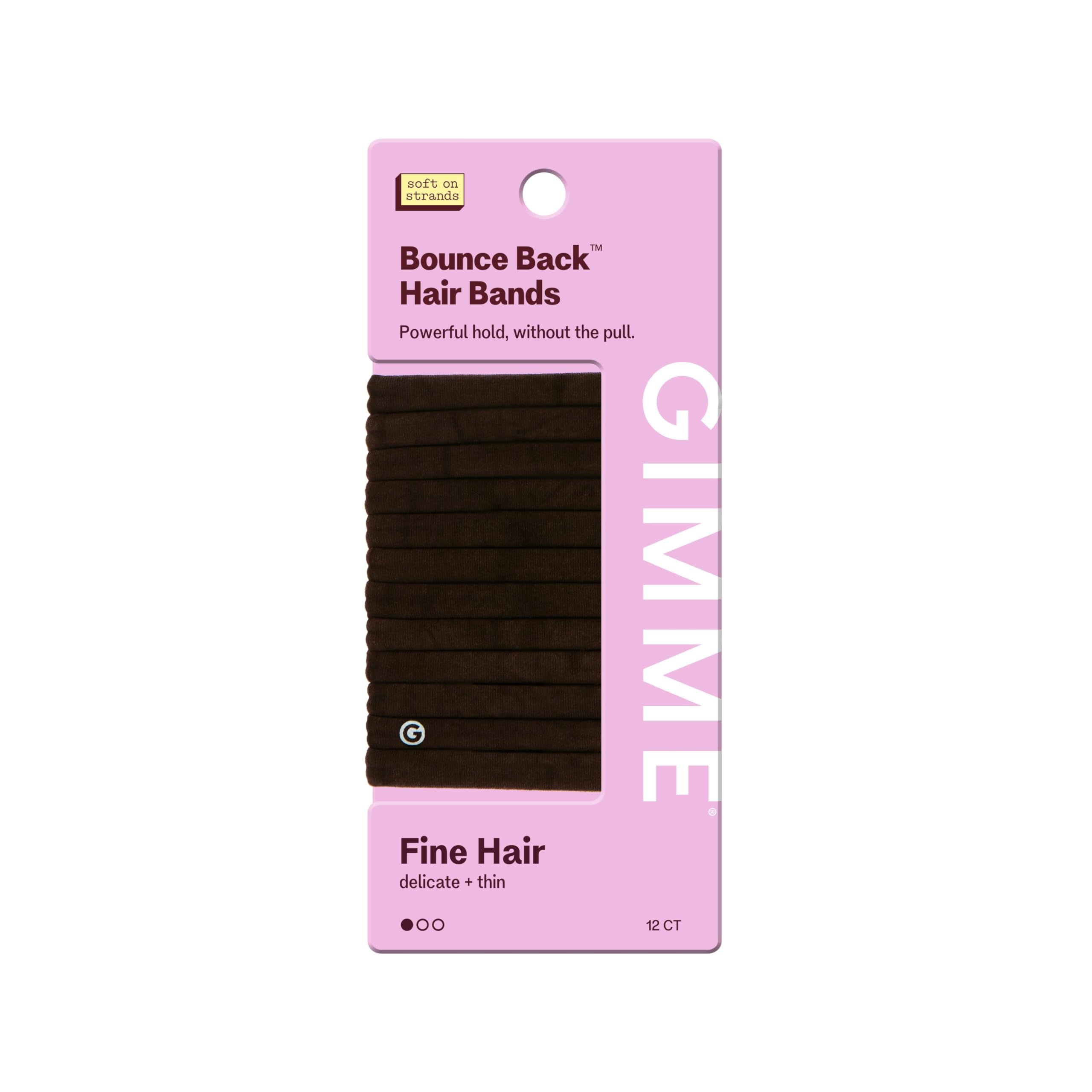 GIMME front packaging showing 12 dark brown gentle-hold hair bands