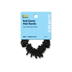 GIMME front packaging showing 25 black braid end bands and product name benefits