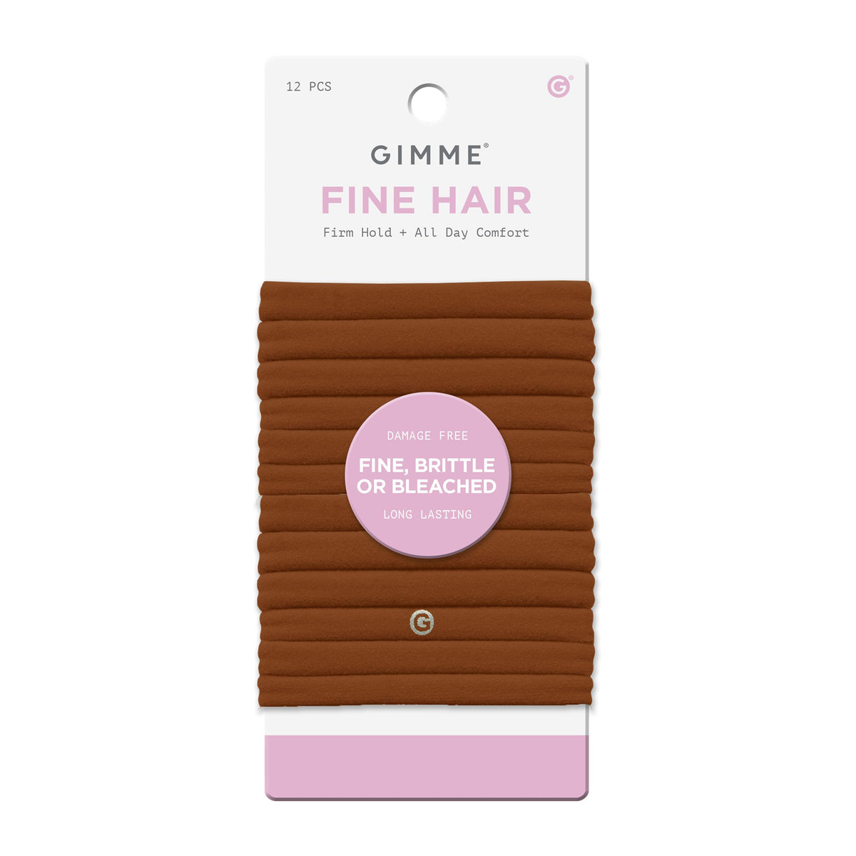 GIMME front packaging showing 12 red slim hair bands and easy grab convenience