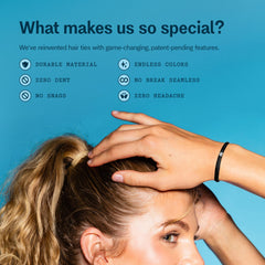 GIMME hair band in use holding a high ponytail securely without creasing benefit
