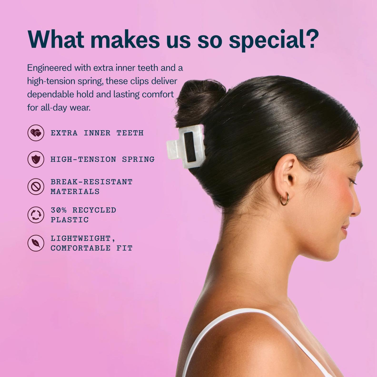 GIMME clip securing a twisted bun to show reliable everyday hold benefit