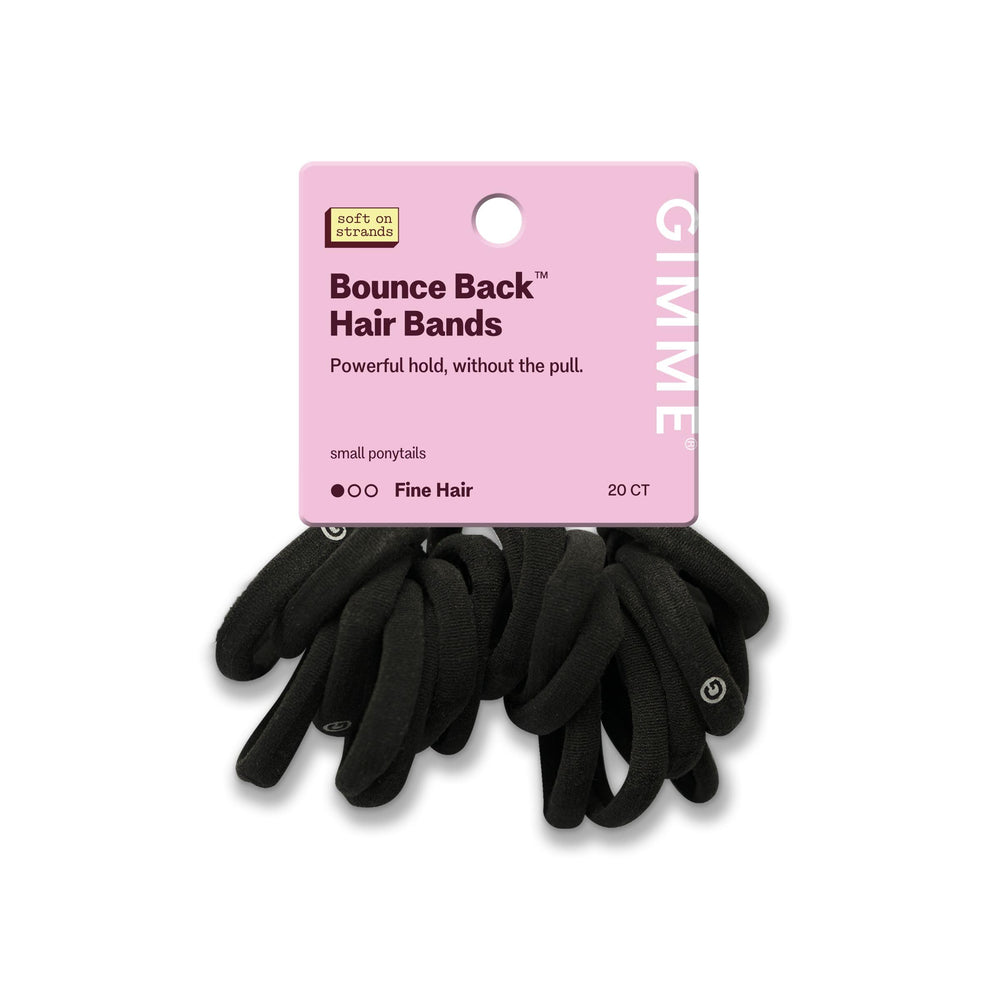 GIMME front packaging showing 20-pack black mini hair bands and organized storage benefit