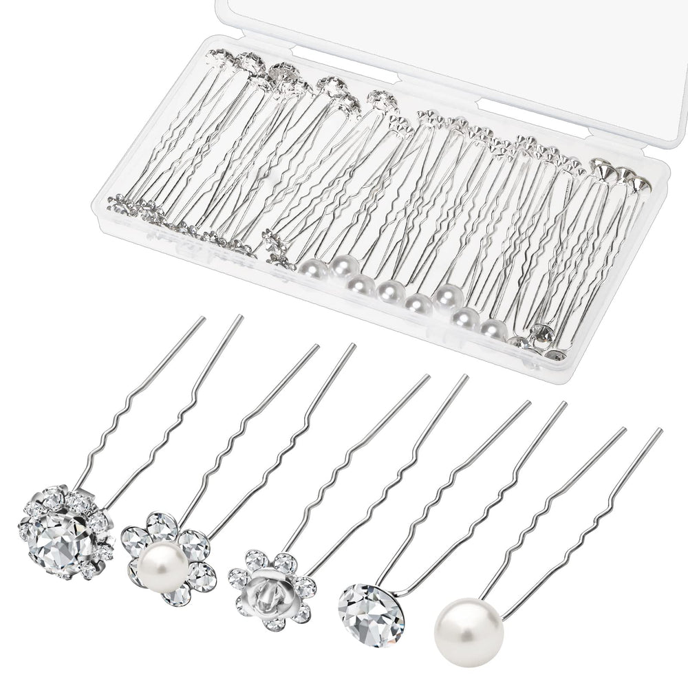 Gingbiss front packaging showing the 40-pack of pearl and rhinestone wedding hair pins for easy selection