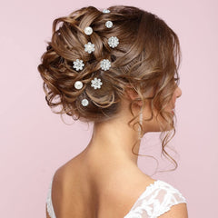 Gingbiss hair pins styled on a wedding table setting to show coordinated accessory use