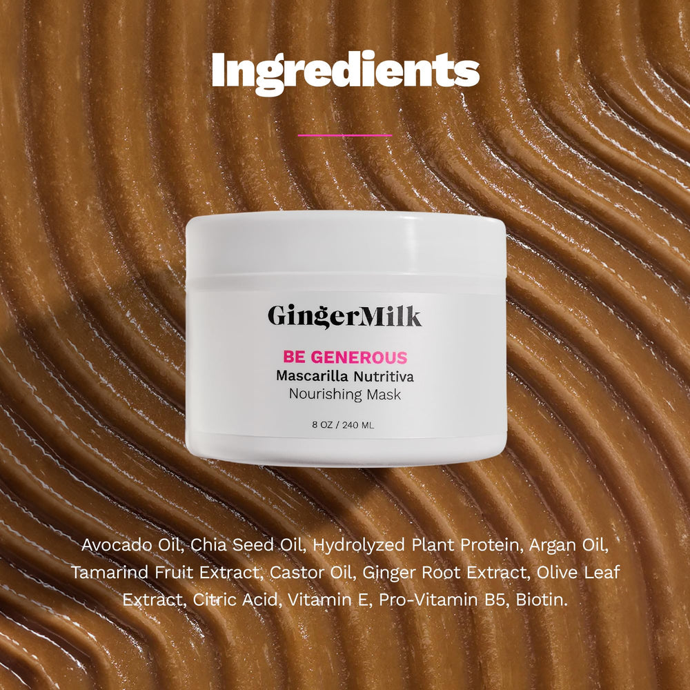 Ginger Milk Natural Care ingredients display highlighting castor oil and biotin benefits