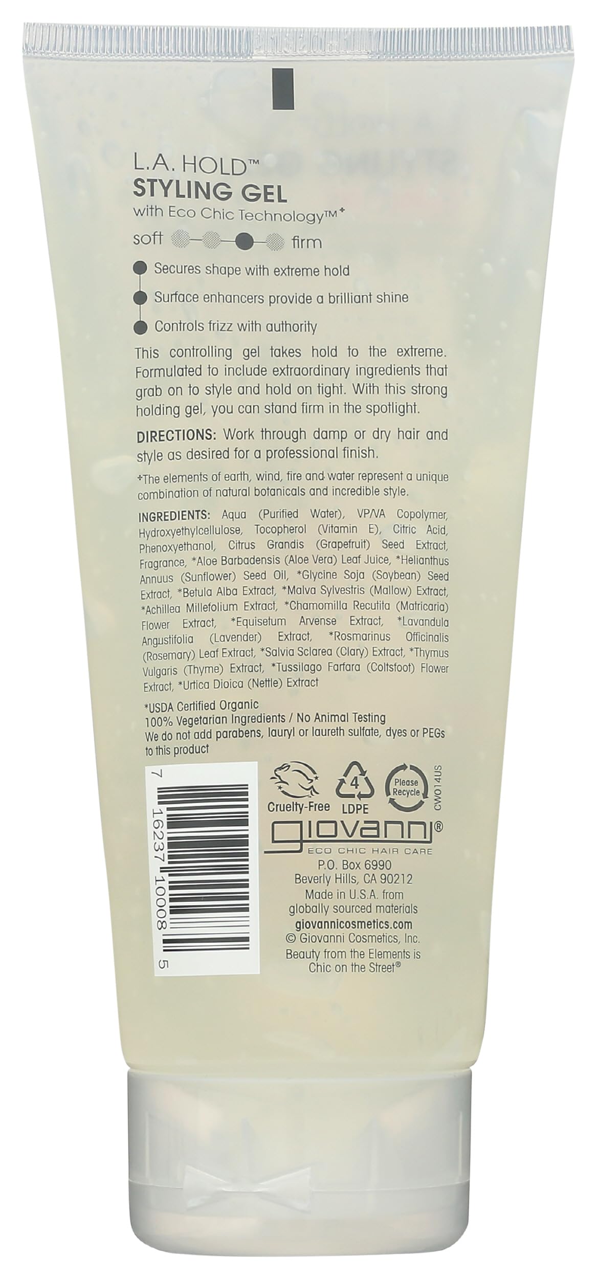 GIOVANNI back label highlighting ingredients and eco benefits