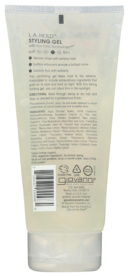 GIOVANNI back label highlighting ingredients and eco benefits