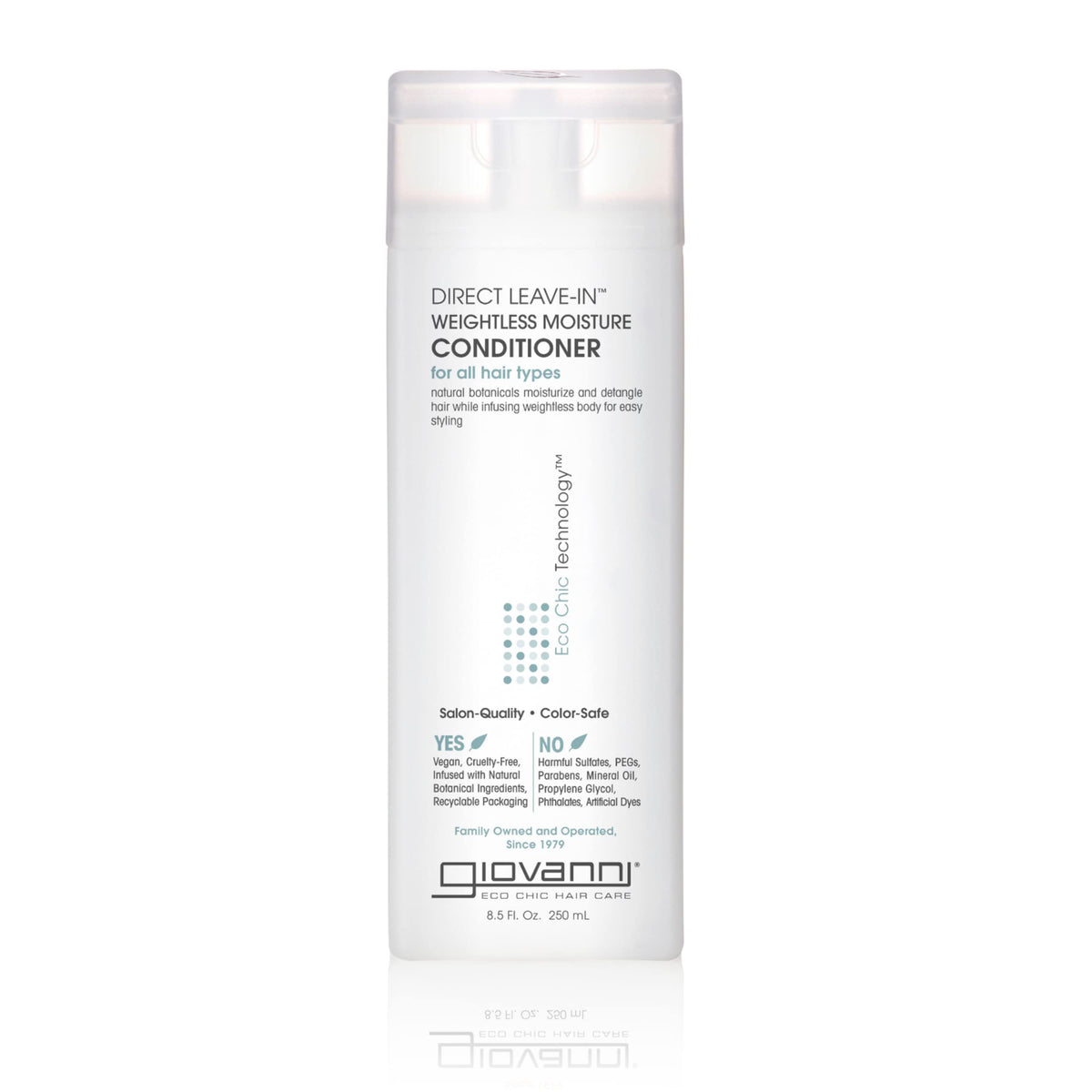 GIOVANNI front bottle view showing product and benefit of lightweight moisture