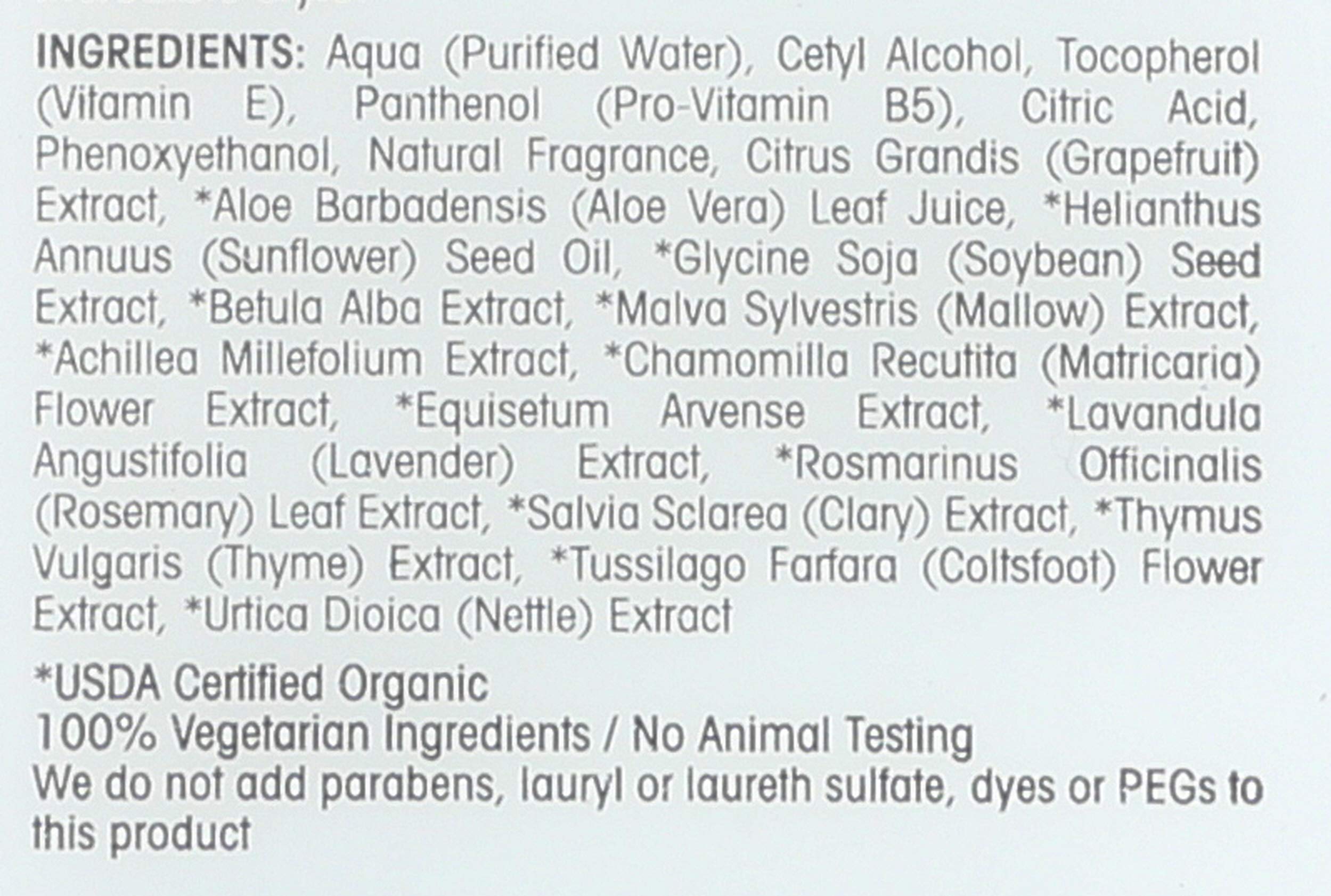 GIOVANNI ingredients label with organic botanicals highlighted
