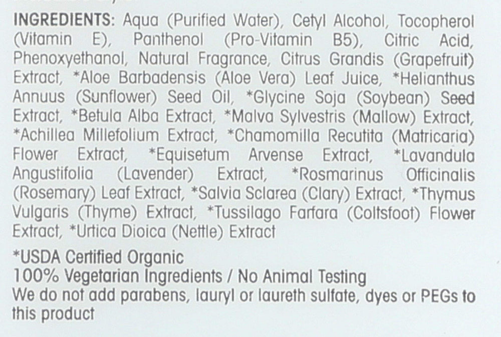 GIOVANNI ingredients label with organic botanicals highlighted